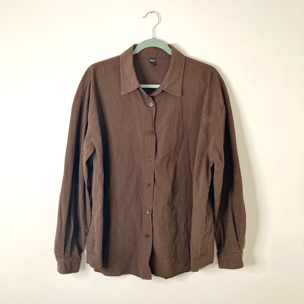 Dazy 100% Cotton Chocolate Brown Oversized Button Down Long Sleeve Shirt XL